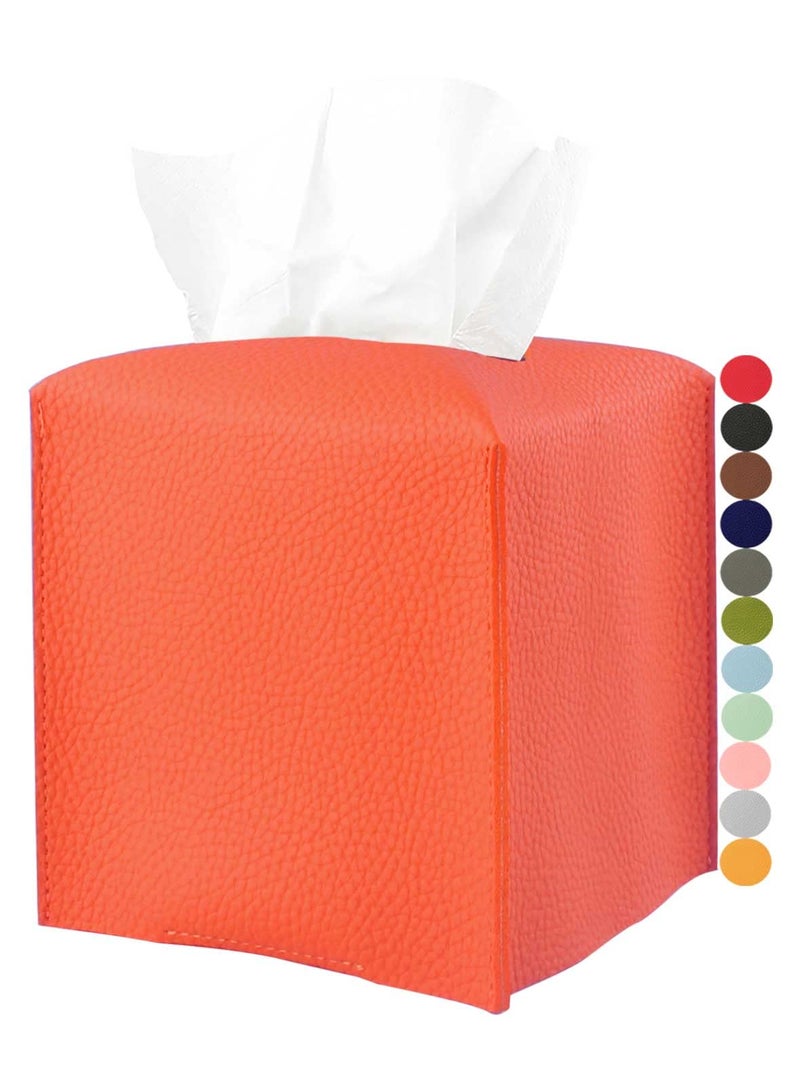 JESMINI Orange Tissue Box Cover Square - Tissue Box Holder with Bottom Belt [JESMINI] Modern PU Leather Tissue Holder for Home Fall Decoration - Image 1